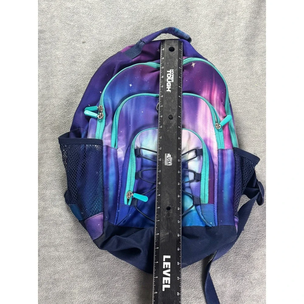 Galaxy Aurora Borealis Print Backpack Purple Blue Starry Night School Bag